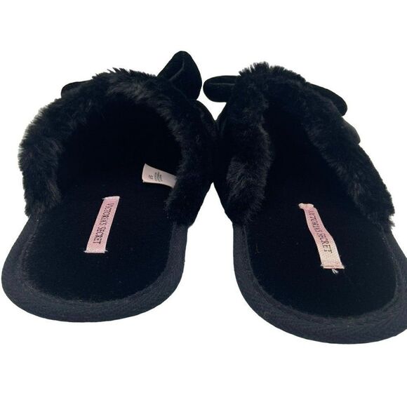 VICTORIAS SECRET PLUSH BOW SLIPPERS BLACK Small - Picture 5 of 9